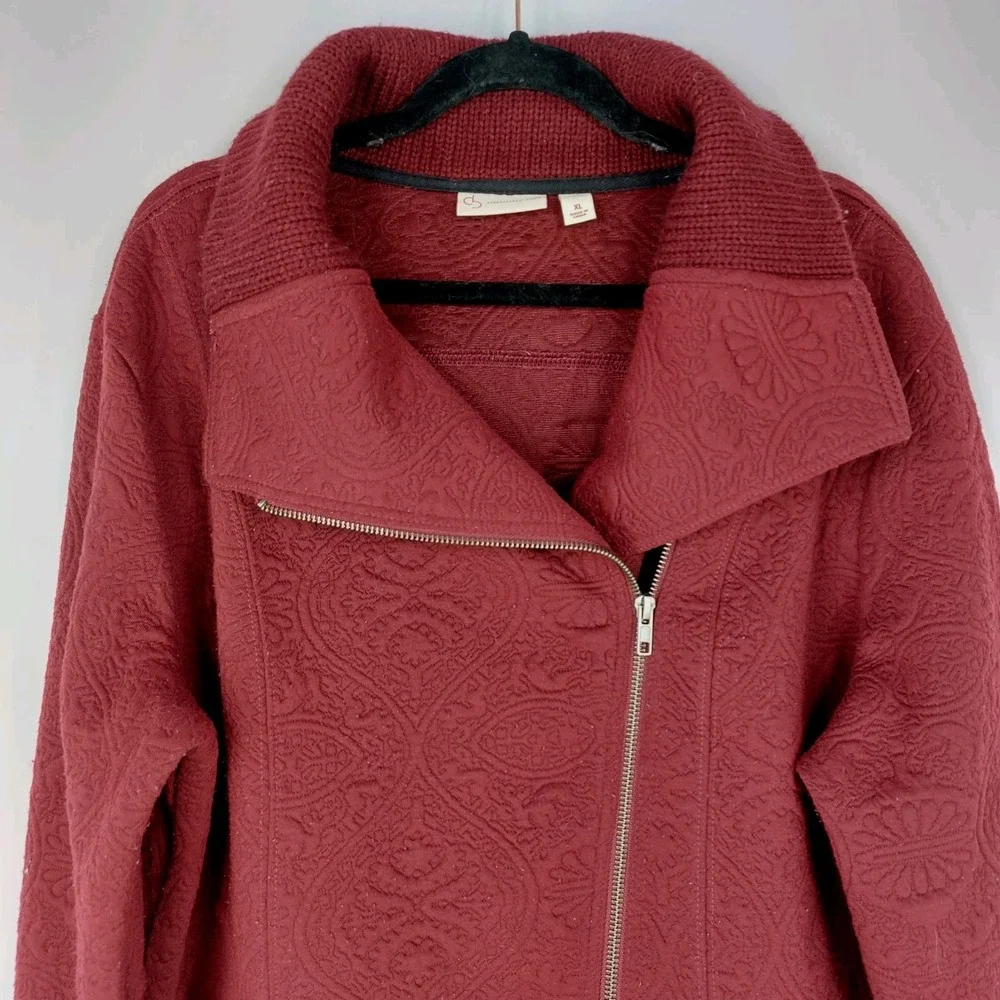 db Established 1962 Matelasse Jacket Womens XL Full Zip Sweater Collar Burgundy‎